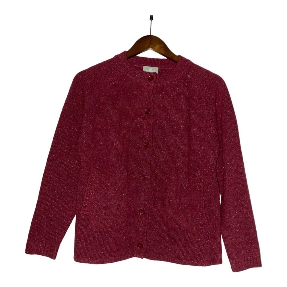 Vintage Aran‎ Woollen Mills Cardigan Women M Grannycore Lamb Wool Button Up